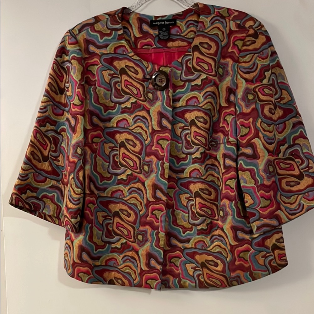 Red and Orange Paisley Cape Coat with Textured Brocade